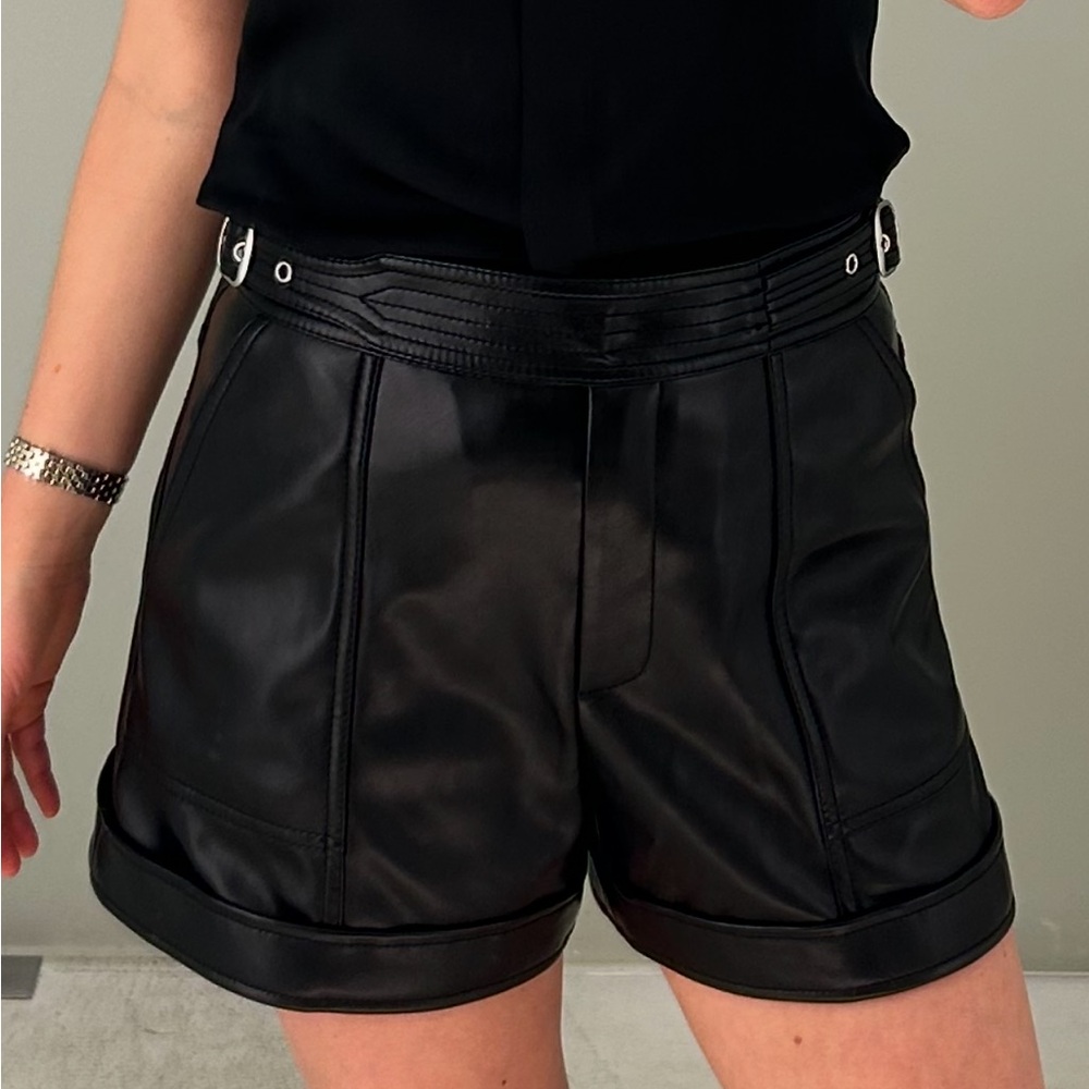 Simkhai Black Leather Chace Shorts